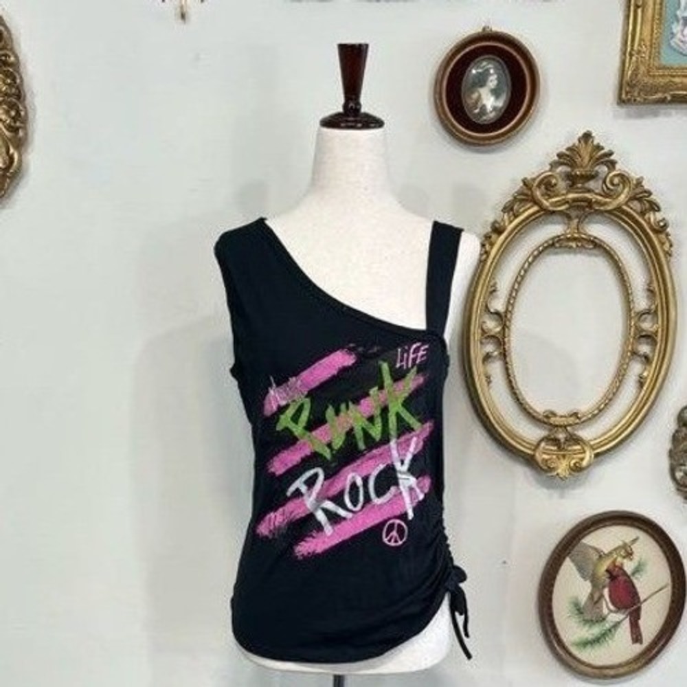 Vintage Noiz Unltd Y2K Punk Rock One Shoulder Graphic Tank XL
